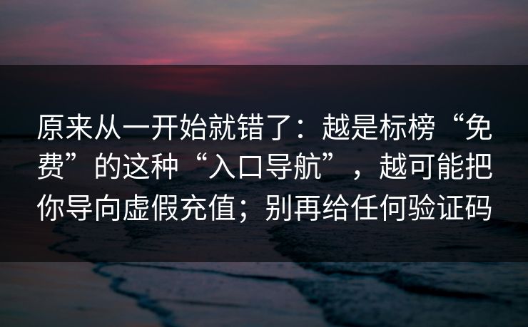 原来从一开始就错了：越是标榜“免费”的这种“入口导航”，越可能把你导向虚假充值；别再给任何验证码