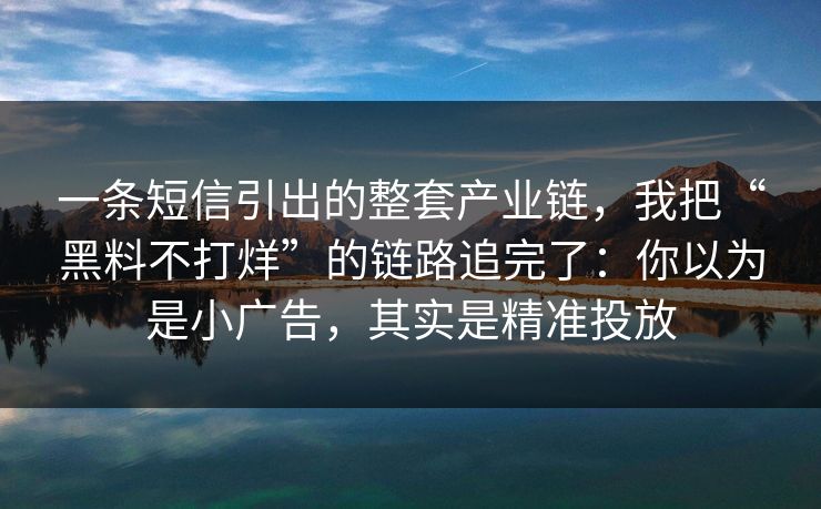 一条短信引出的整套产业链,我把“黑料不打烊”的链路追完了:你以为是小广告,其实是精准投放