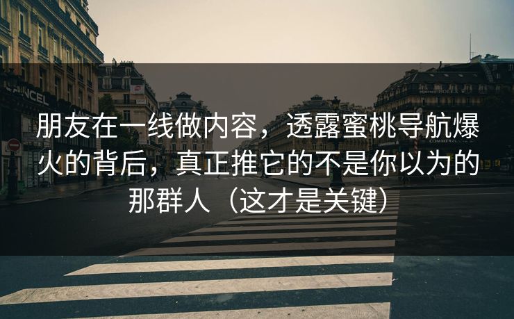 朋友在一线做内容，透露蜜桃导航爆火的背后，真正推它的不是你以为的那群人（这才是关键）