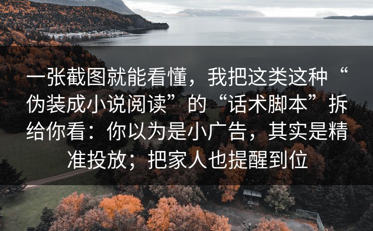 一张截图就能看懂，我把这类这种“伪装成小说阅读”的“话术脚本”拆给你看：你以为是小广告，其实是精准投放；把家人也提醒到位