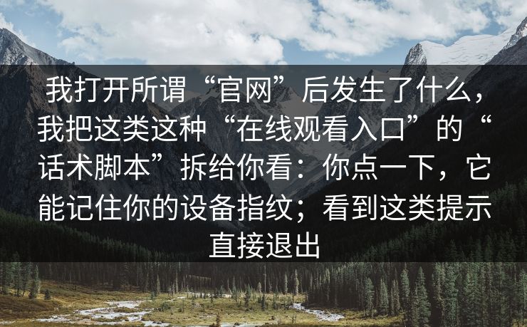 我打开所谓“官网”后发生了什么，我把这类这种“在线观看入口”的“话术脚本”拆给你看：你点一下，它能记住你的设备指纹；看到这类提示直接退出